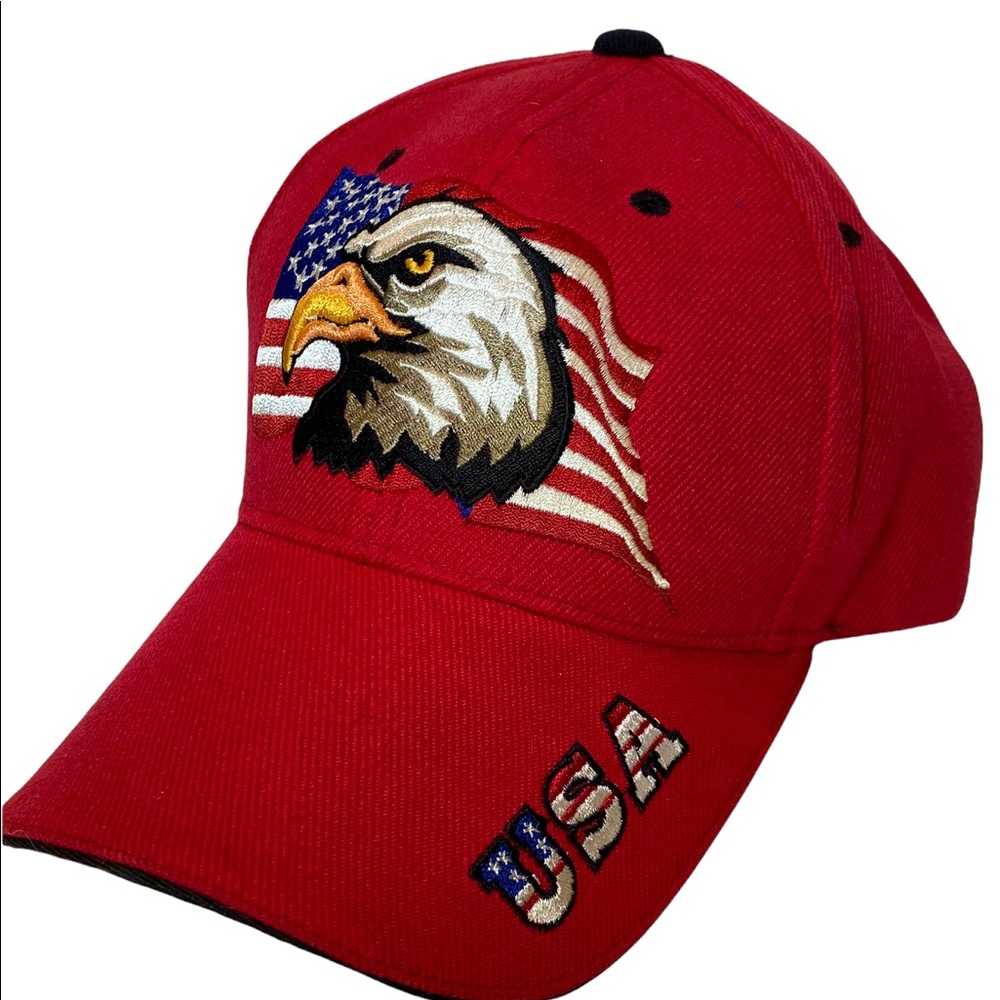 Vintage USA Eagle Red Cap Hat Embroidered Patch Patriotic MAGA